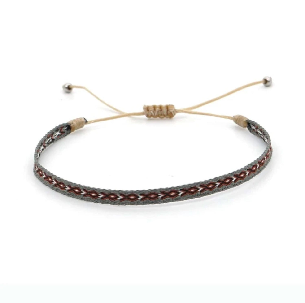 سوار XO BOHO باللون الرمادي والنبيذ - قابل للتعديل