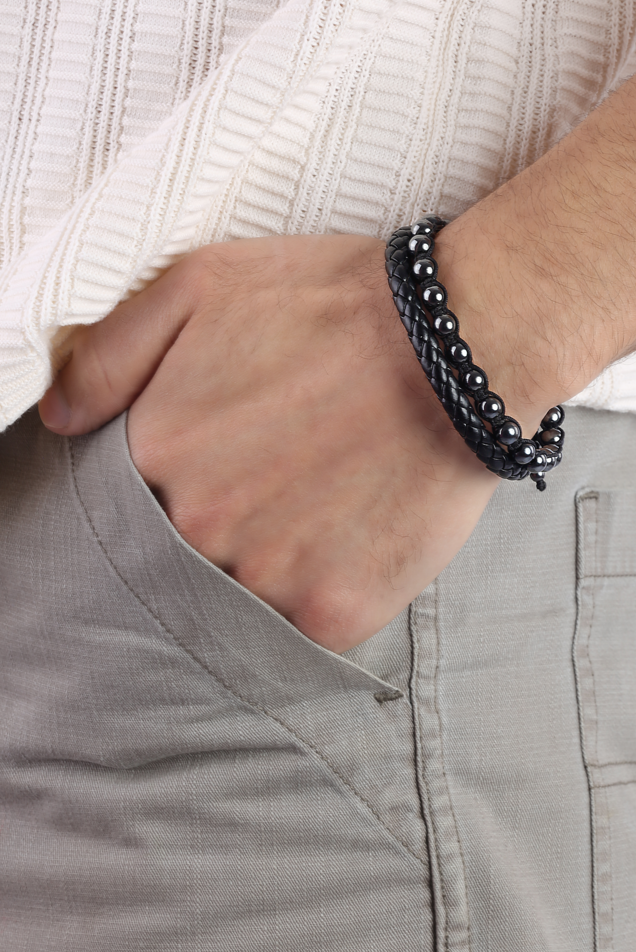 مجموعة أساور جلدية مكونة من 8 عقد