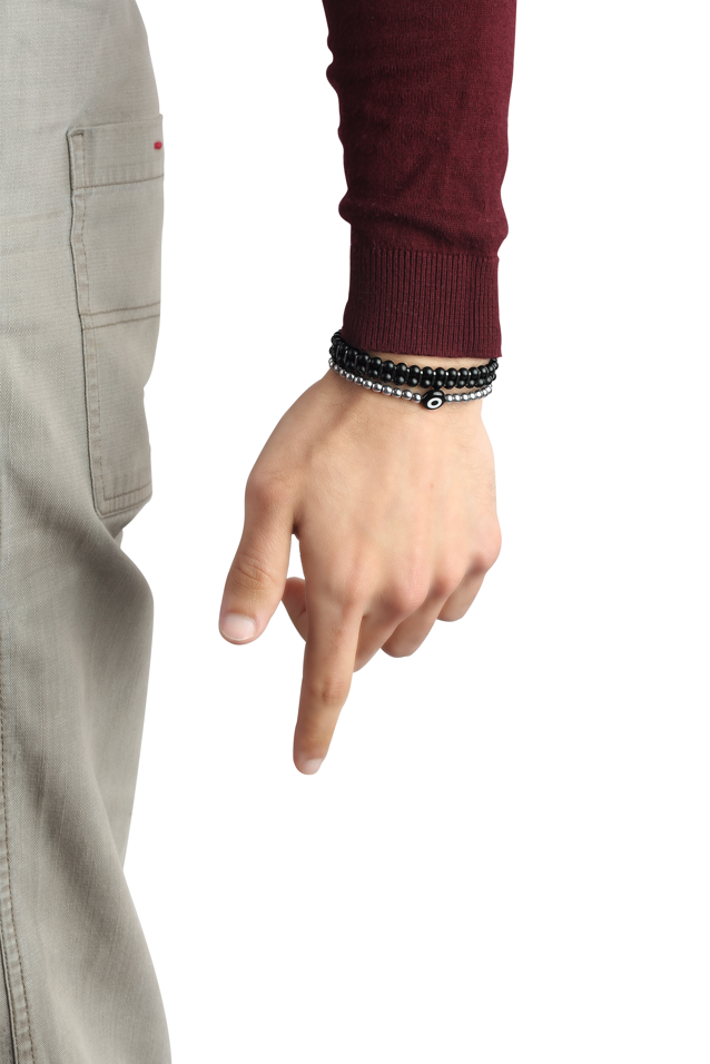 سوار مزدوج من العقيق غير اللامع ومجموعة من الهيماتيت الأسود