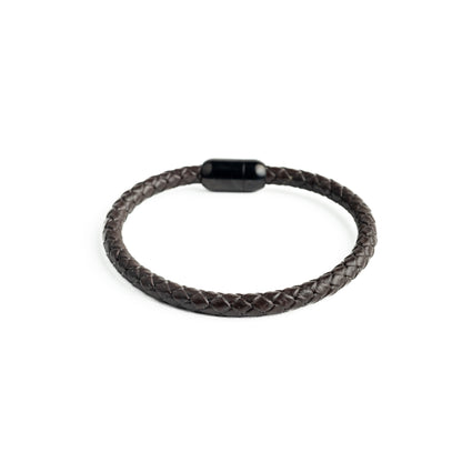 Brown Leather Stainless Lock Bracelet