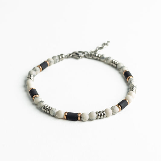 White jasper & Onyx bracelet with stainless stoppers