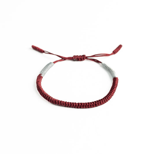 Burgundy Essence with a Hint of Ash: Wine Tibetan Bracelet with Grey Accents