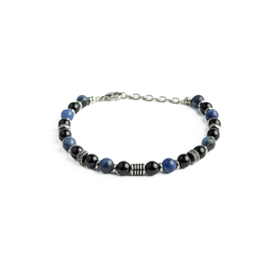 Lapis & Onyx bracelet with stainless stoppers