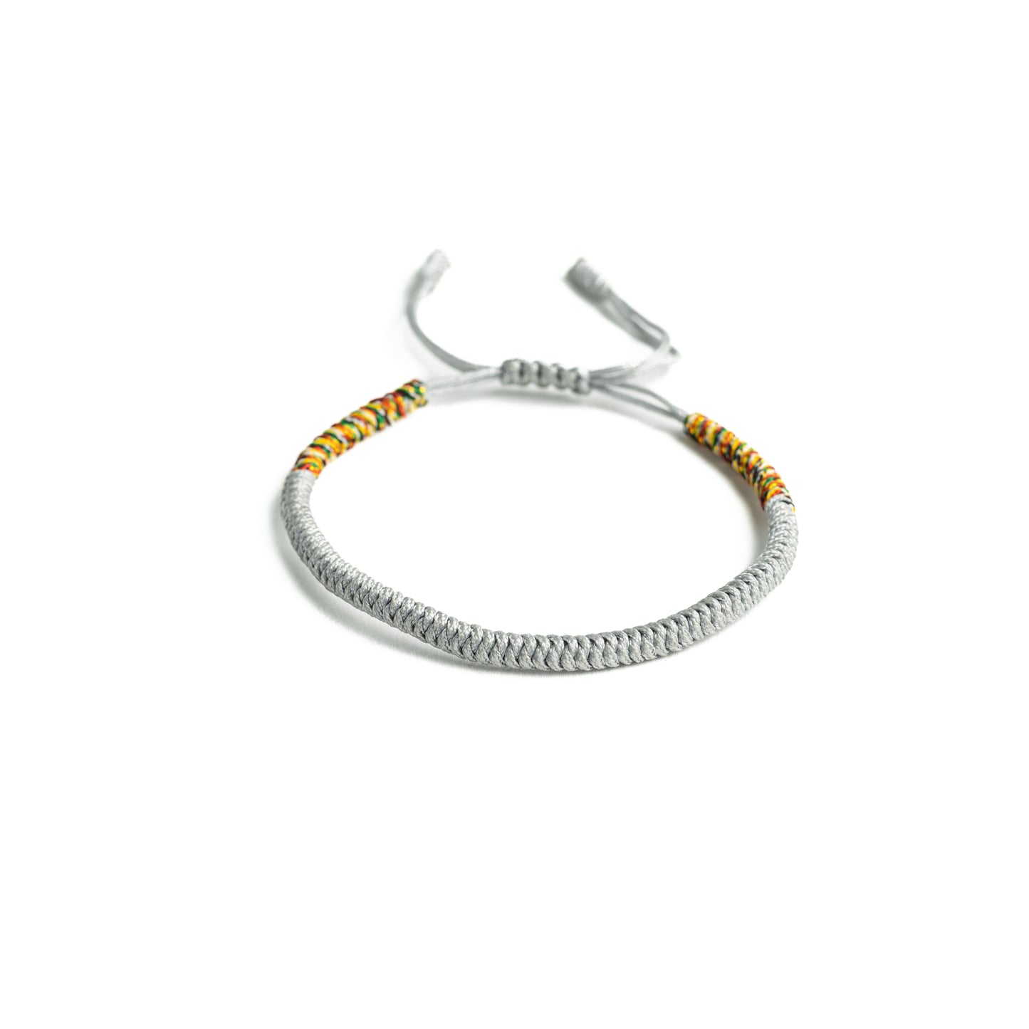 Slate Canvas: Grey Tibetan Bracelet with Multicolor Thread Accents