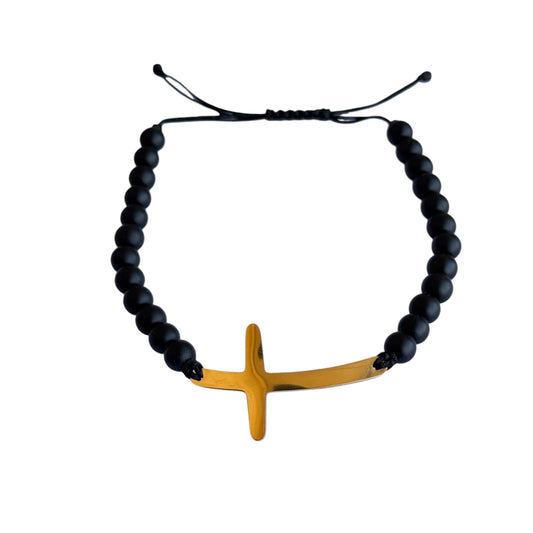 Onyx golden cross bracelet