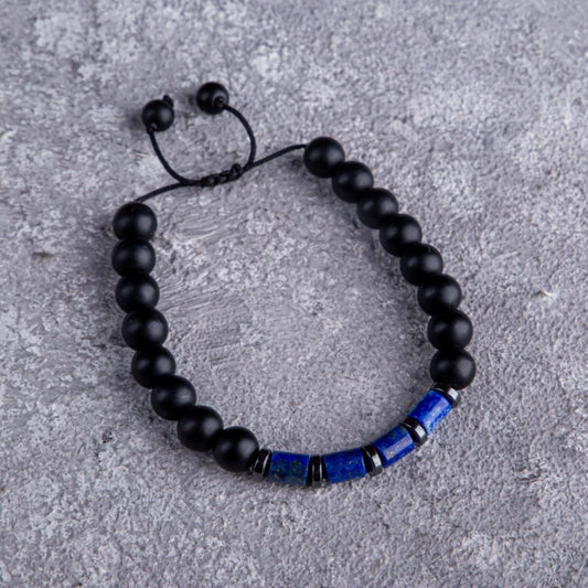 Midnight Elegance: Onyx and Lapis Lazuli Gemstone Bracelet