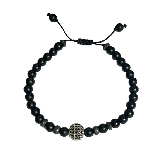 Black onyx with zircon ball & grey shapes