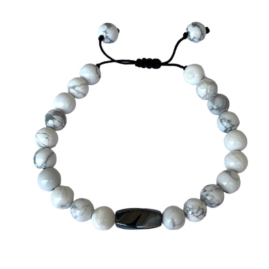 Hematite Bar with white granite stone bracelet 8 mm