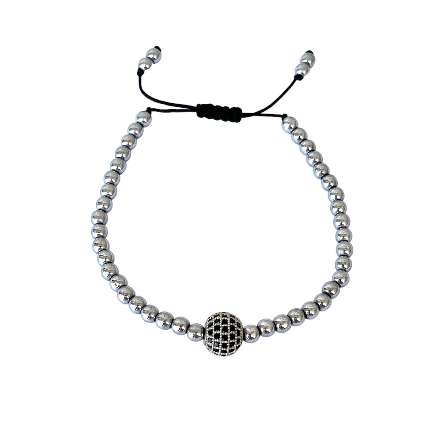 Zircon ball with silver hematite stones bracelet