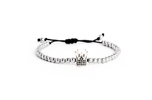 Zircon crown silver hematite bracelet 2 mm