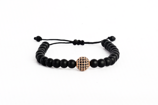 Rose Gold Zircon ball onyx bracelet 4 mm