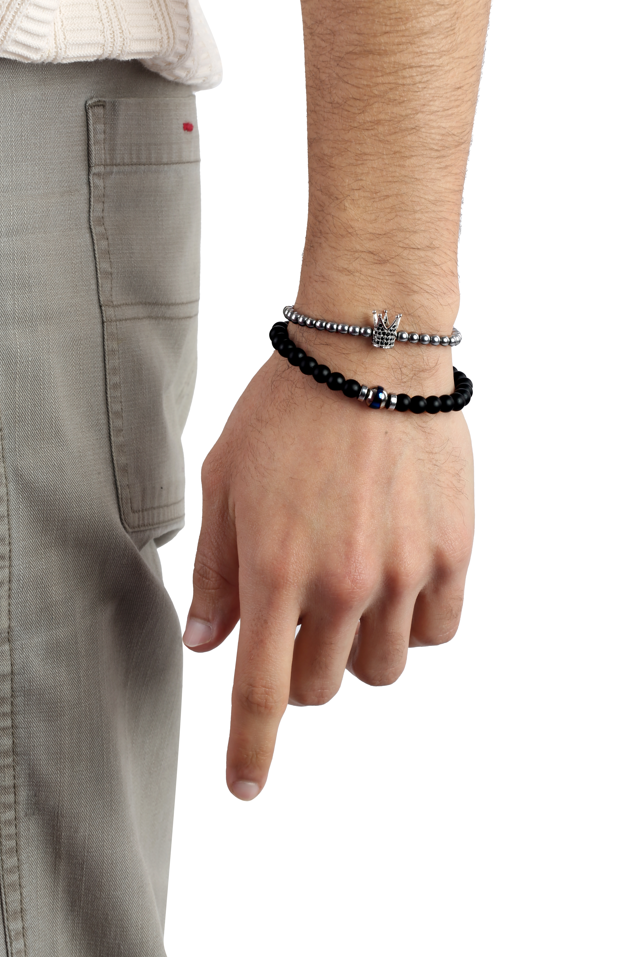 Hematite silver crown & only one bracelet Set