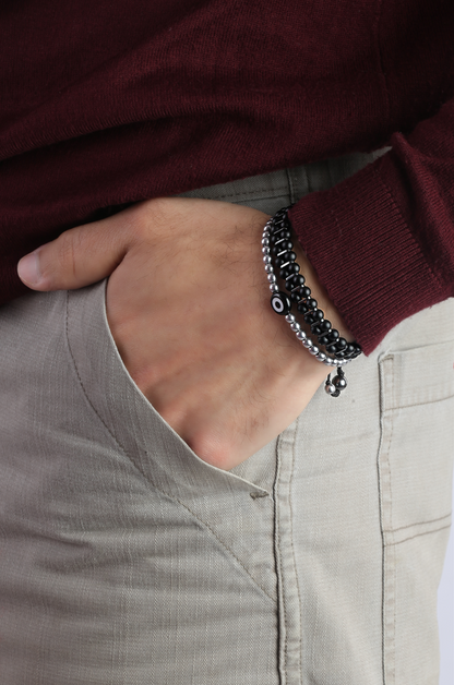 Double line onyx matte bracelet & Hematite black eye Set