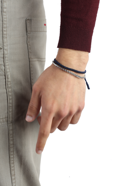 سوار تبتي أزرق داكن ومجموعة لوحة قيادة من الفولاذ المقاوم للصدأ