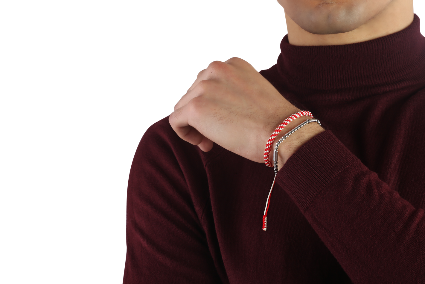 طقم سوار تبتي باللونين الأحمر والأبيض ولوحة تحكم من الفولاذ المقاوم للصدأ