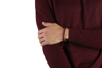 سوار تبتي جريء باللونين الأحمر الداكن والأزرق ومجموعة لوحة القيادة من الفولاذ المقاوم للصدأ