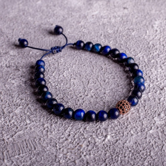 Blue tiger eye with rose zircon ball