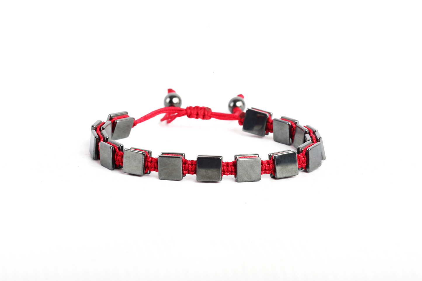 Hematite square stones 8 mm with red rope