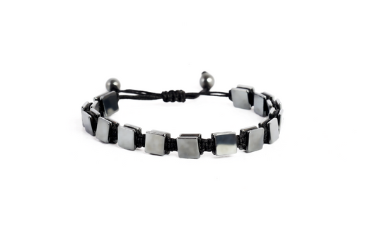 Hematite square stones 8 mm with black rope